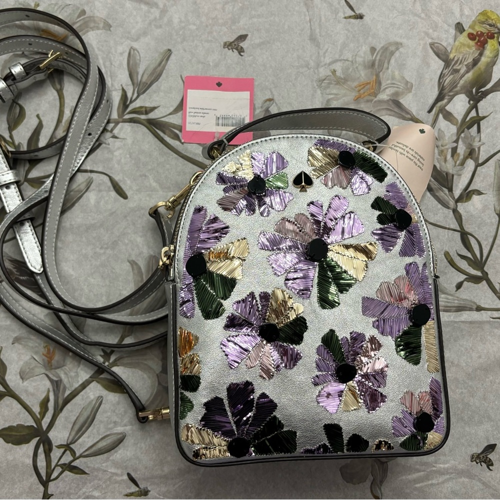 Kate Spade Silver Floral Backpack